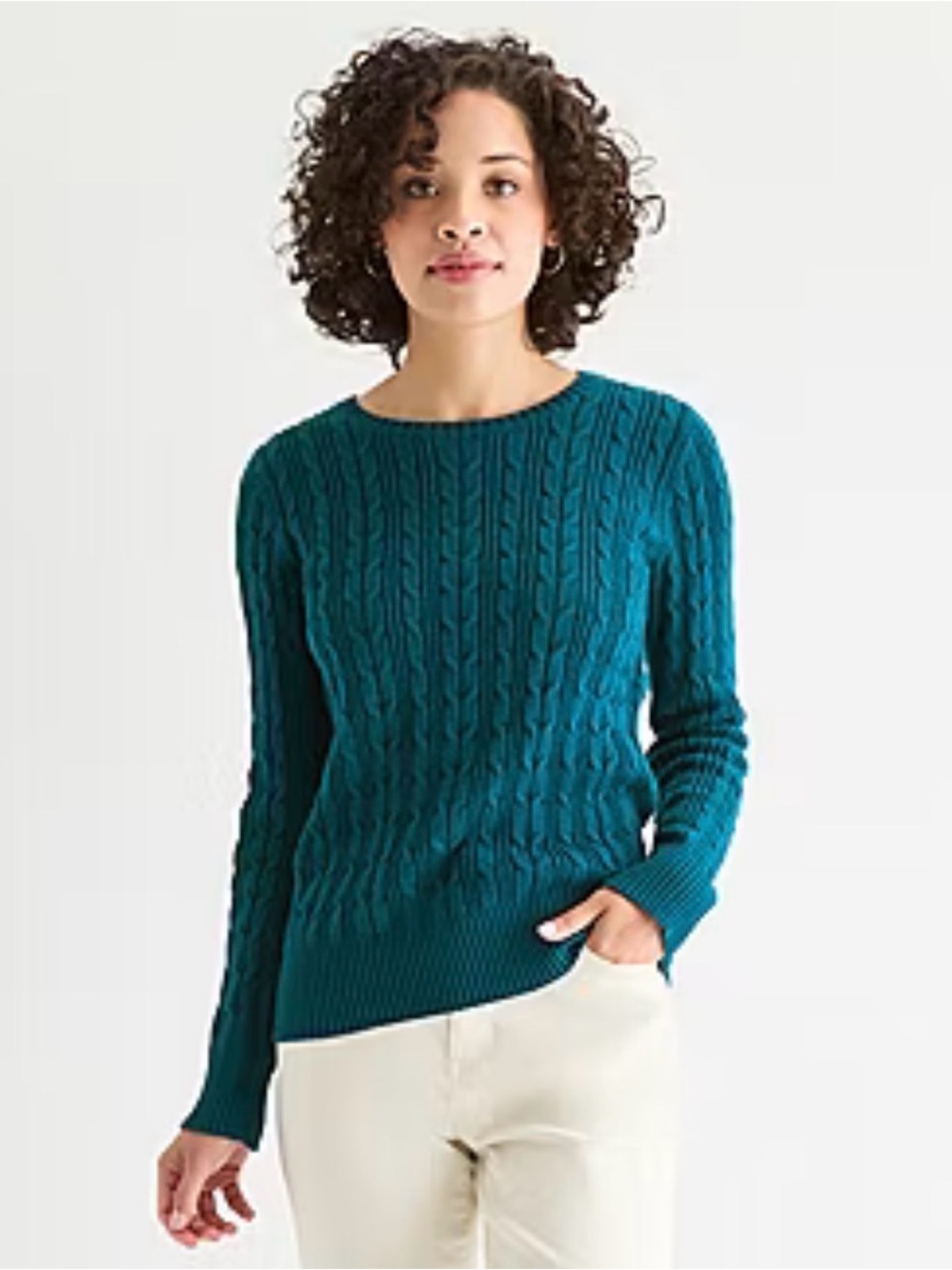 St. John's Bay Teal Cable-Knit Crewneck Sweater